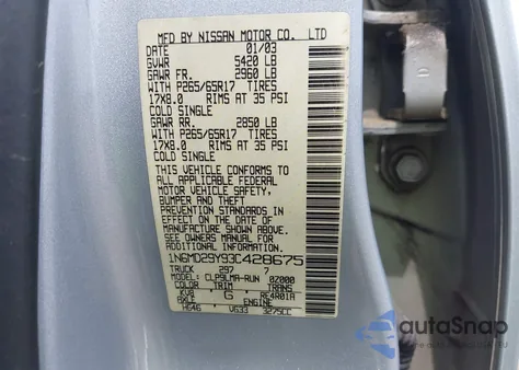 2003 Nissan Frontier Sc-V6 из США, поврежденный, VIN 1N6MD29Y93C428675